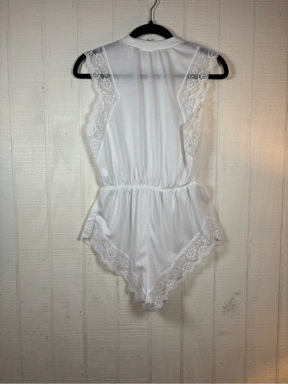 Women’s White Lace Teddy Bodysuit Romper Flutter Sleeve Bridal Lingerie S/M